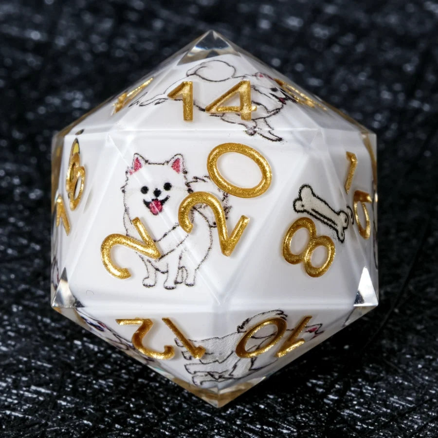 Star Resin Sharp Edge Dice Set – Legendary Pomeranian – Kickstarter Dice – Handcrafted Sharp-Edged White Resin