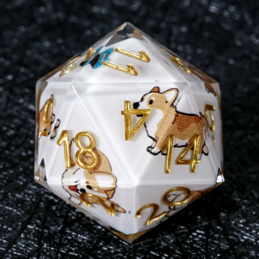 Star Resin Sharp Edge Dice Set – Kickstarter Corgi – Kickstarter Dice – Handcrafted Sharp-Edged White Resin Pomeranian