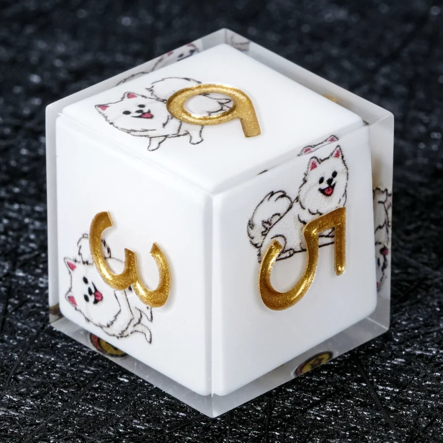 Star Resin Sharp Edge Dice Set – Legendary Pomeranian – Kickstarter Dice – Handcrafted Sharp-Edged White Resin