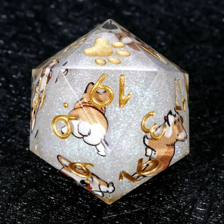 Star Resin Sharp Edge Dice Set – Kickstarter Corgi – Kickstarter Dice – Handcrafted Sharp-Edged White Glitter Resin