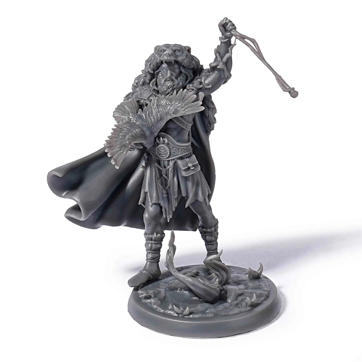 Hero Theme RPG Miniature – 3D-Printed Tabletop Model – 3D printed Bear Hunter Druid D&D character miniature, with an