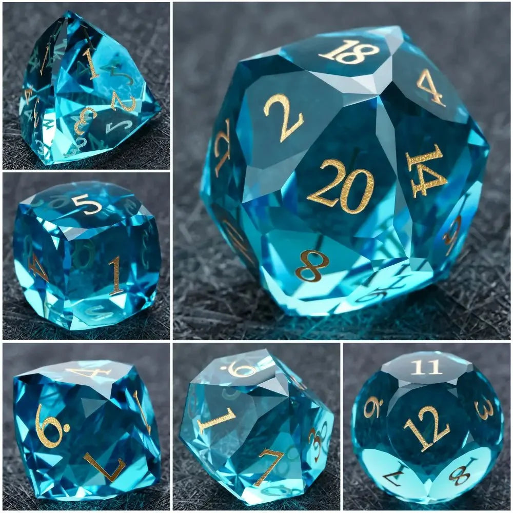 High Quality Gemstone DND Dice Set – DND Dice - High Quality Blue Crystal Glass Gemstone Dice Set