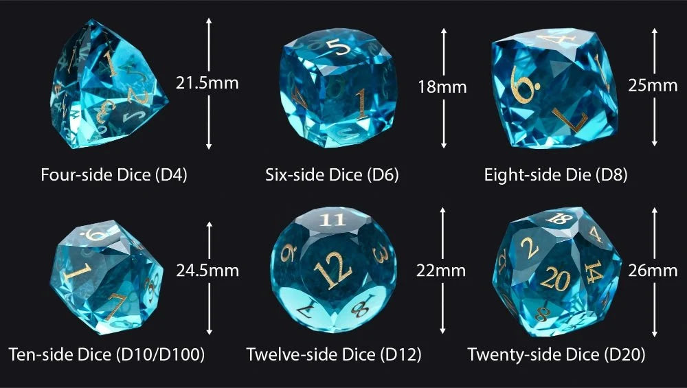 High Quality Gemstone DND Dice Set – DND Dice - High Quality Blue Crystal Glass Gemstone Dice Set
