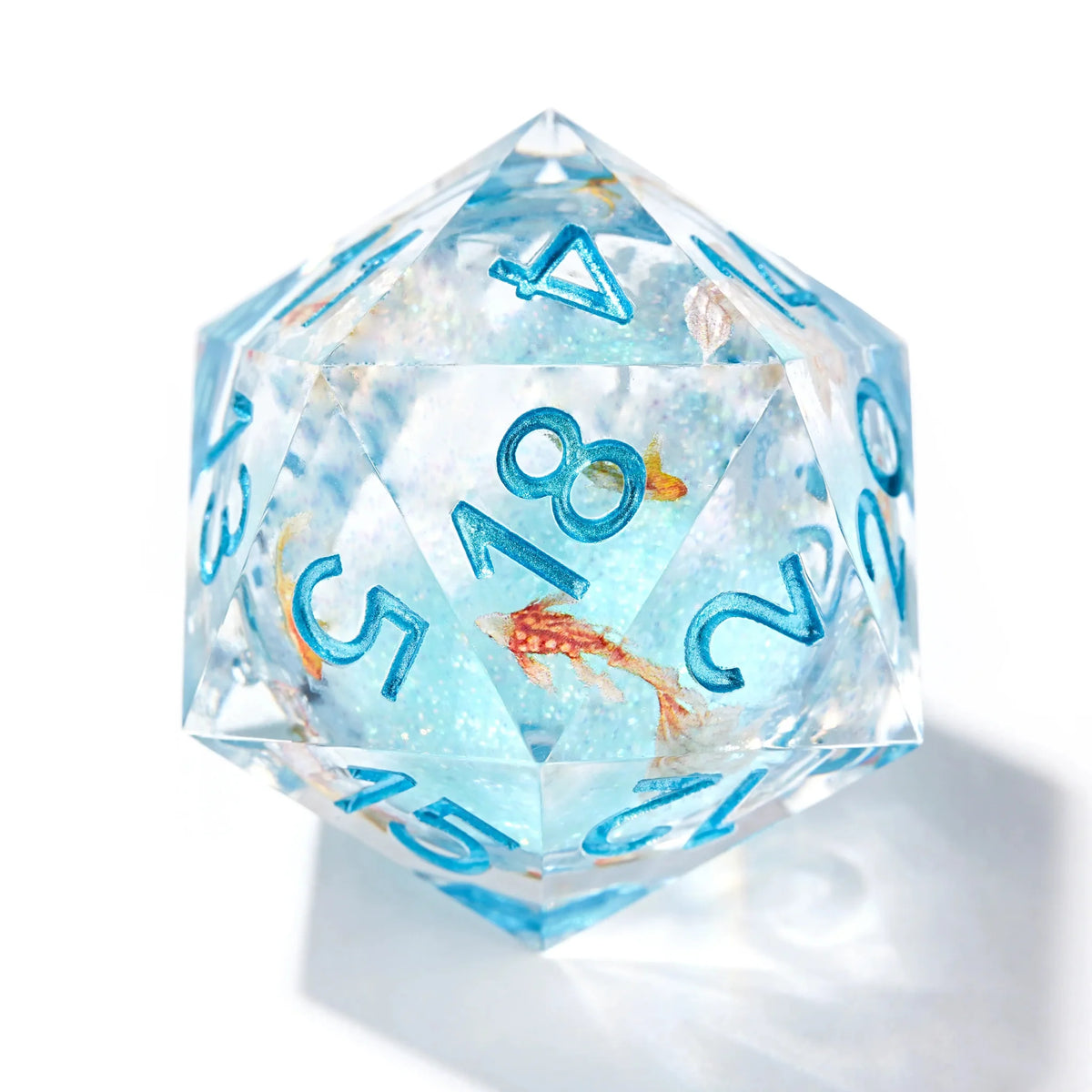 Ice Koi Liquid Core Dice Set – Ice Blue Koi Liquid Core Resin RPG Dice Set