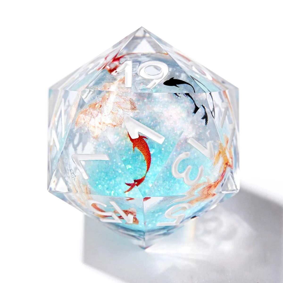 Ice Koi Liquid Core Dice Set – Ice Blue Koi Liquid Core Resin RPG Dice Set