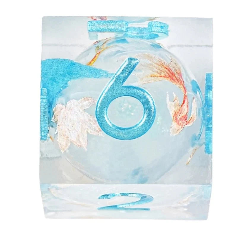 Ice Koi Liquid Core Dice Set – Ice Blue Koi Liquid Core Resin RPG Dice Set