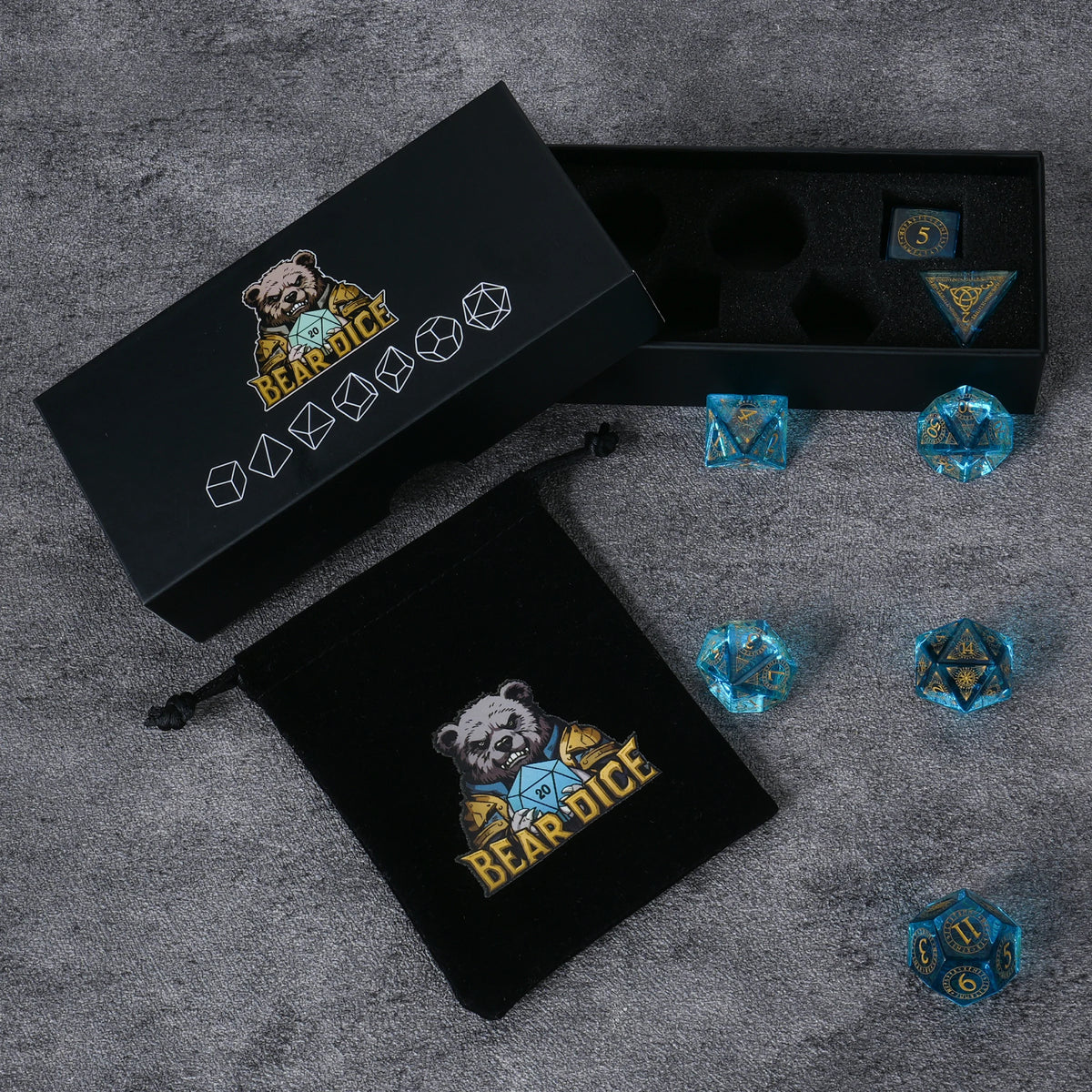 Ice Rune Glass RPG Dice Set – alternate product view