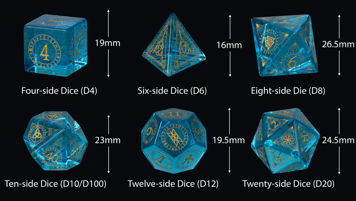 Ice Rune Glass RPG Dice Set – alternate product view