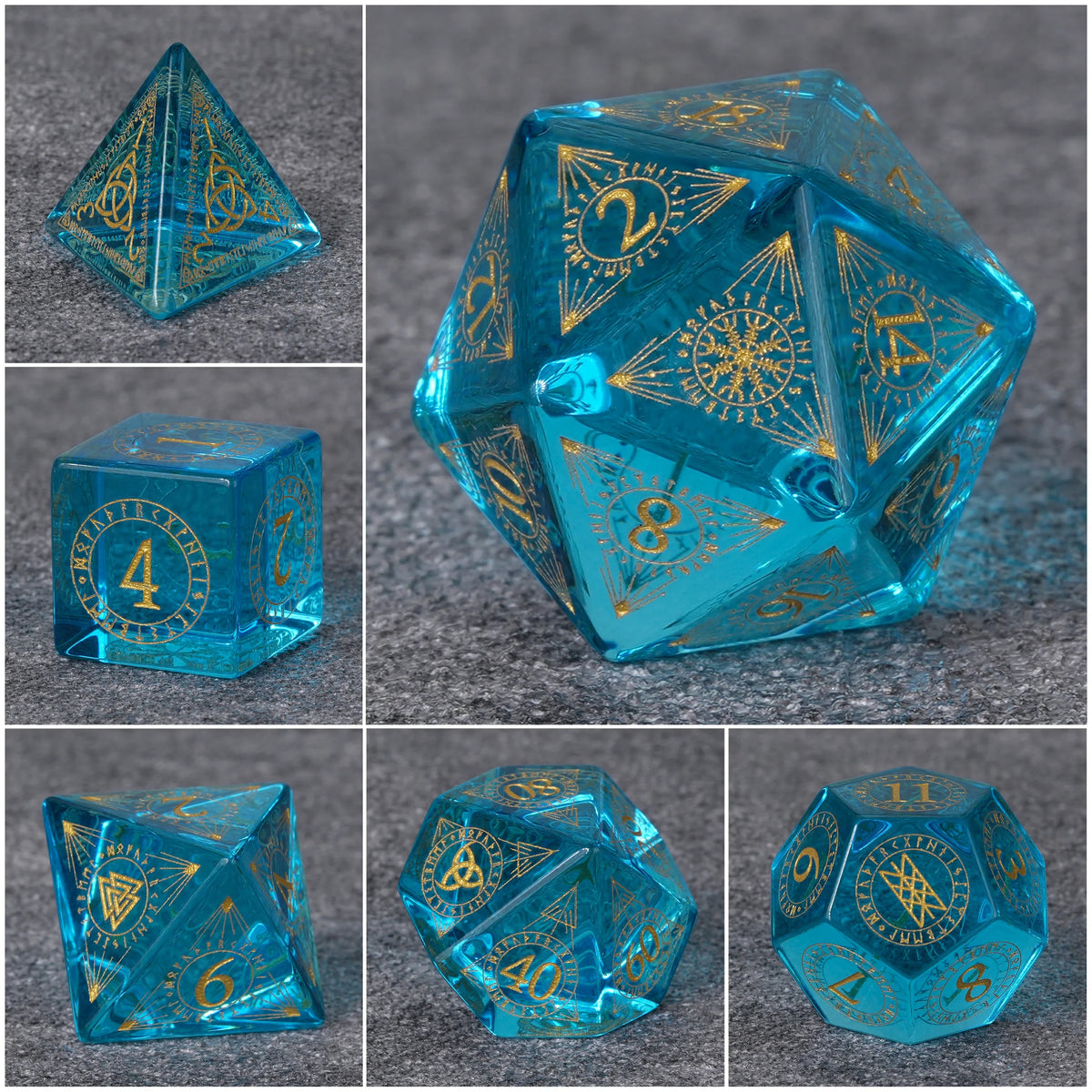Ice Rune Glass RPG Dice Set