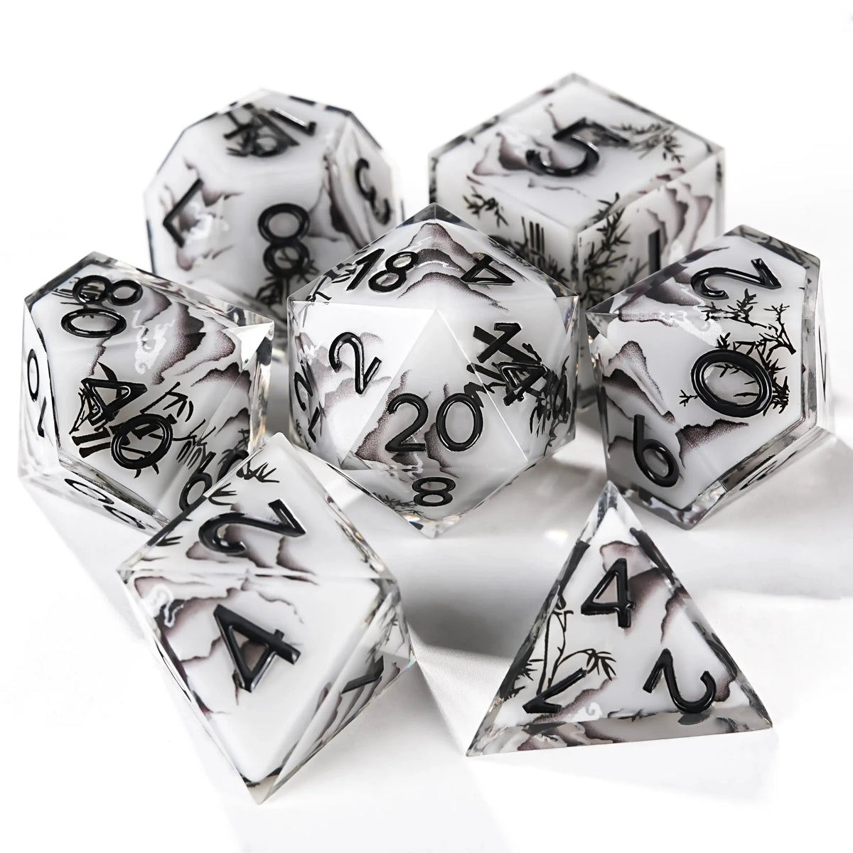 Ink Painting Resin D&D Dice Set – Handmade Ink Painting Style Resin D&D Dice Set