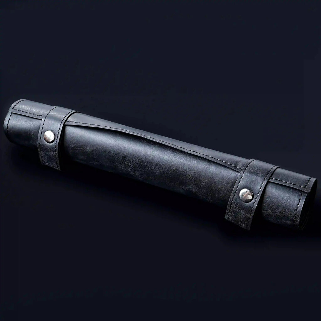 Integrated Pad Dice Tray – Leather – Black leather dice mat, tray, and reel zippered dice bag with two black button