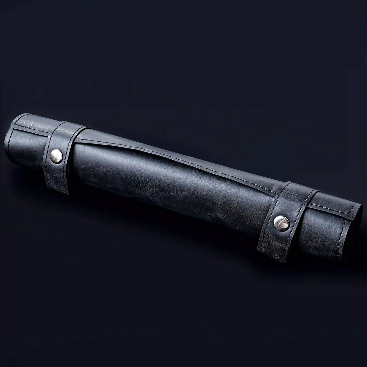 Integrated Pad Dice Tray – Leather – Black leather dice mat, tray, and reel zippered dice bag with two black button