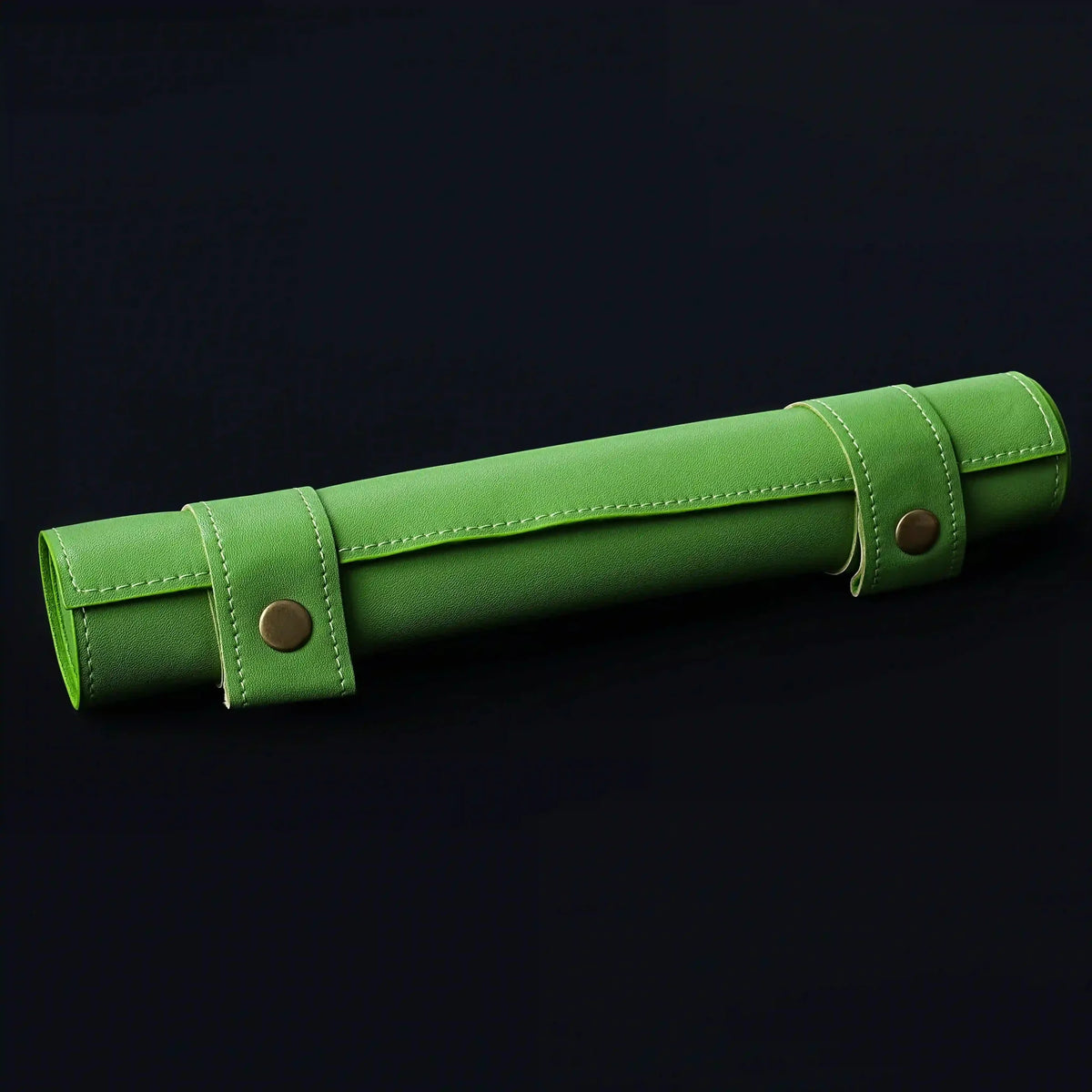 Integrated Pad Dice Tray – Leather – Green leather dice mat, tray, and spool zippered dice bag with two button closures