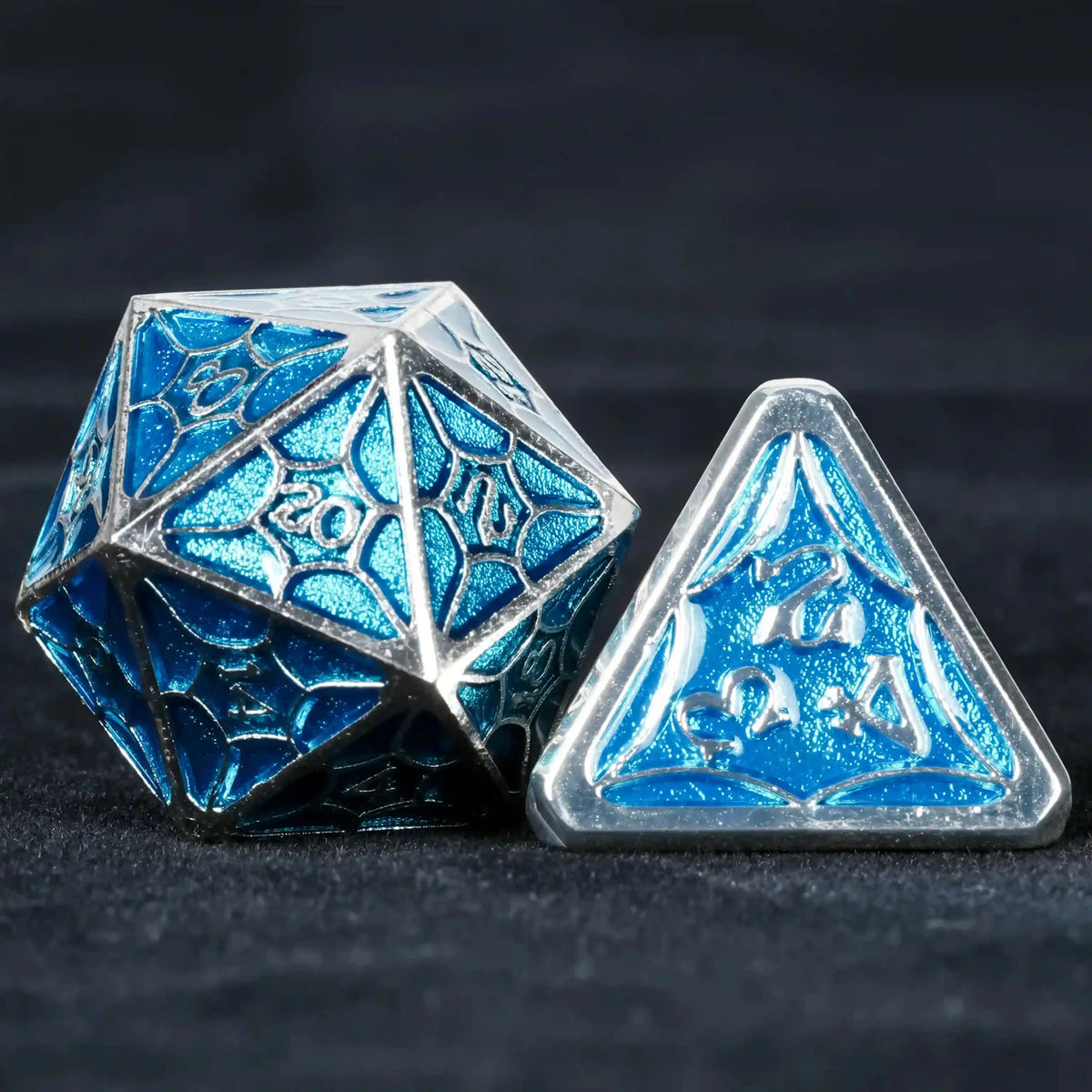 Interstellar Series Metal DND Dice Set – Blue Metallic Star Series DND D20 and D4 Dice