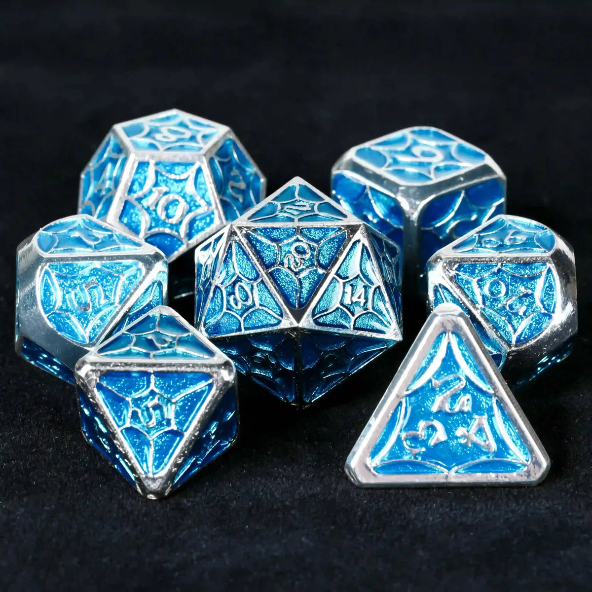 Interstellar Series Metal DND Dice Set – Blue metallic StarCraft DND dice set