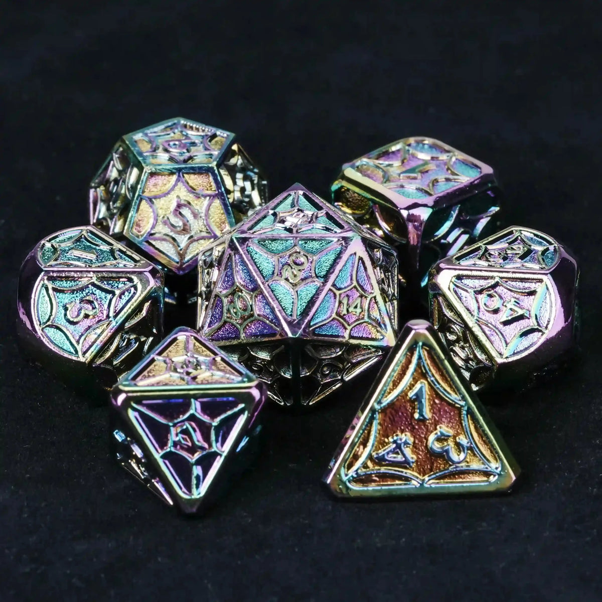 Interstellar Series Metal DND Dice Set – Colorful metallic interstellar series DND dice set