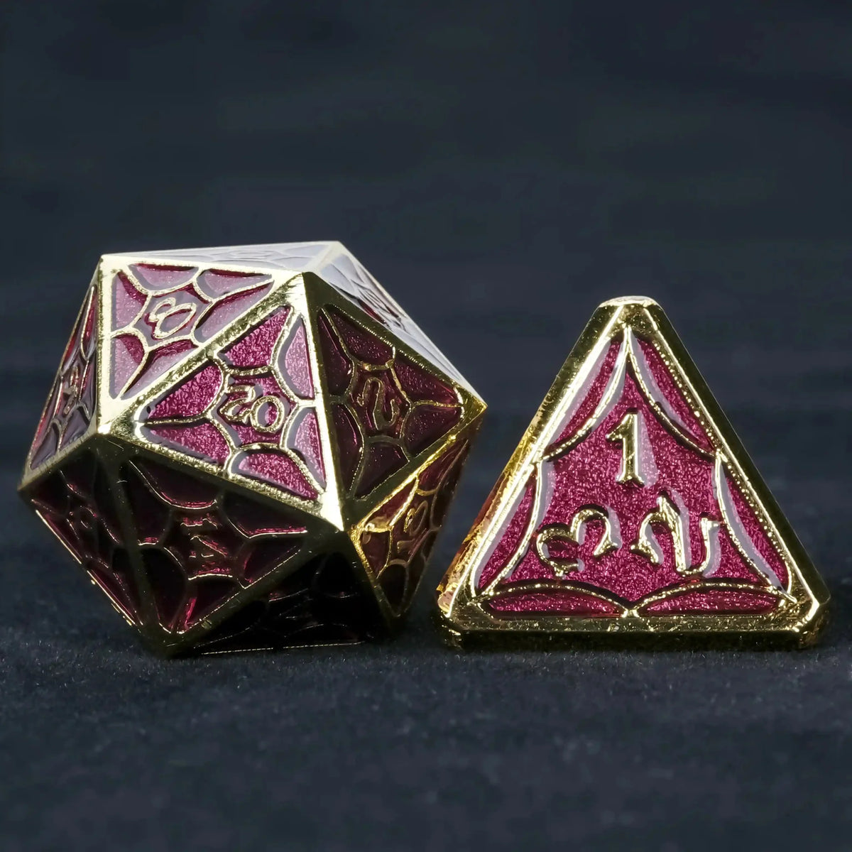 Interstellar Series Metal DND Dice Set – Imitation gold and purple metallic DND D20 and D4 dice