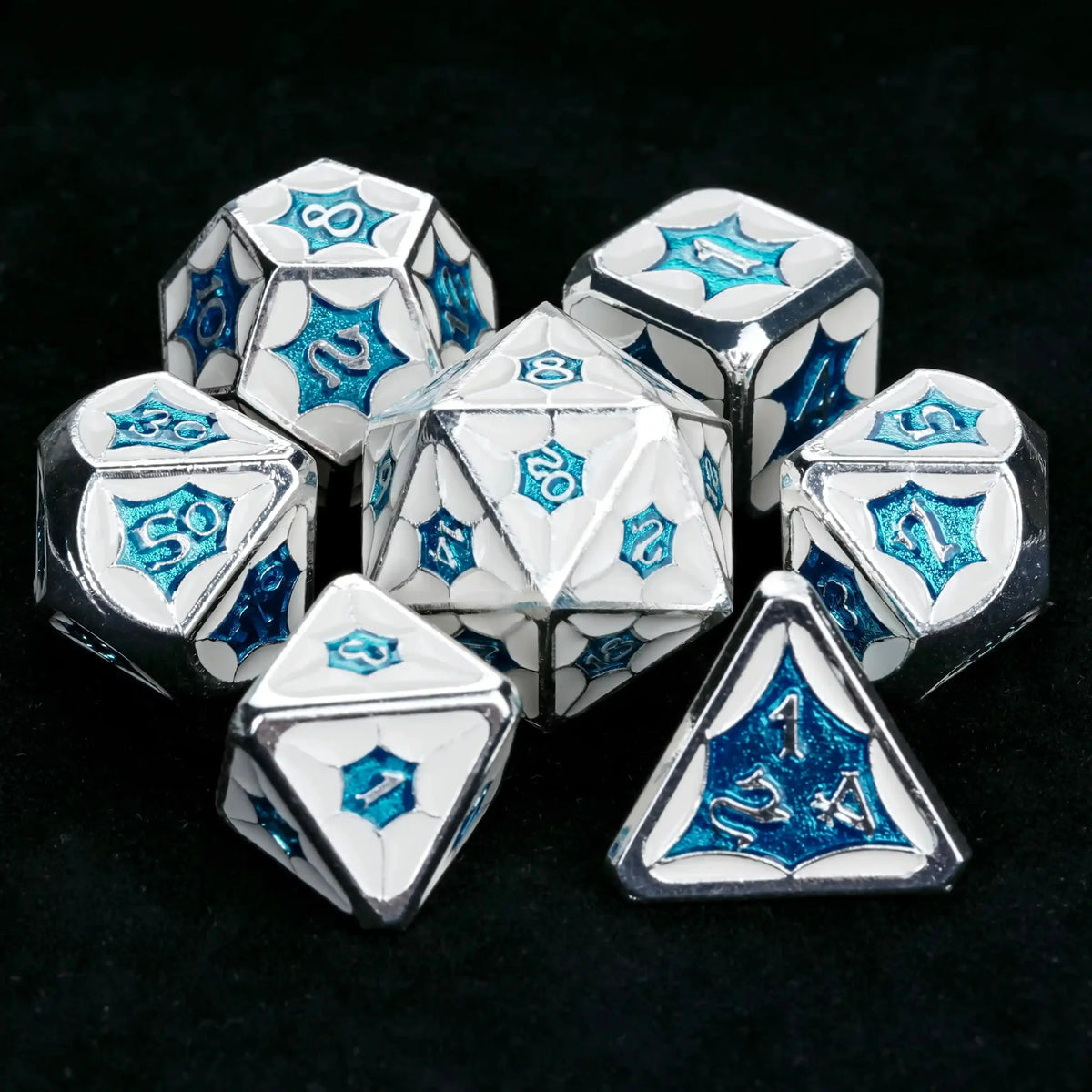 Interstellar Series Metal DND Dice Set – Light blue and silver metallic StarCraft DND dice set