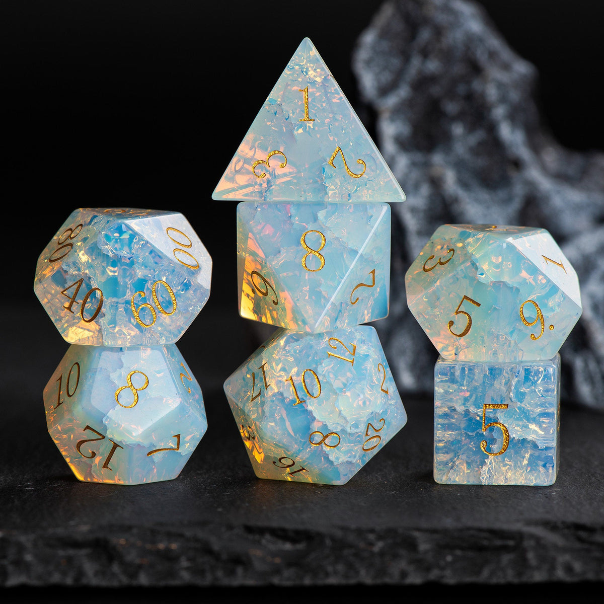 Iridescent Opal Natural Stone DND Dice Set