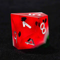 Juicy Watermelon Resin D10 Dice – Watermelon D10 dice: green rind, white sac, red flesh, black seeds, carved white