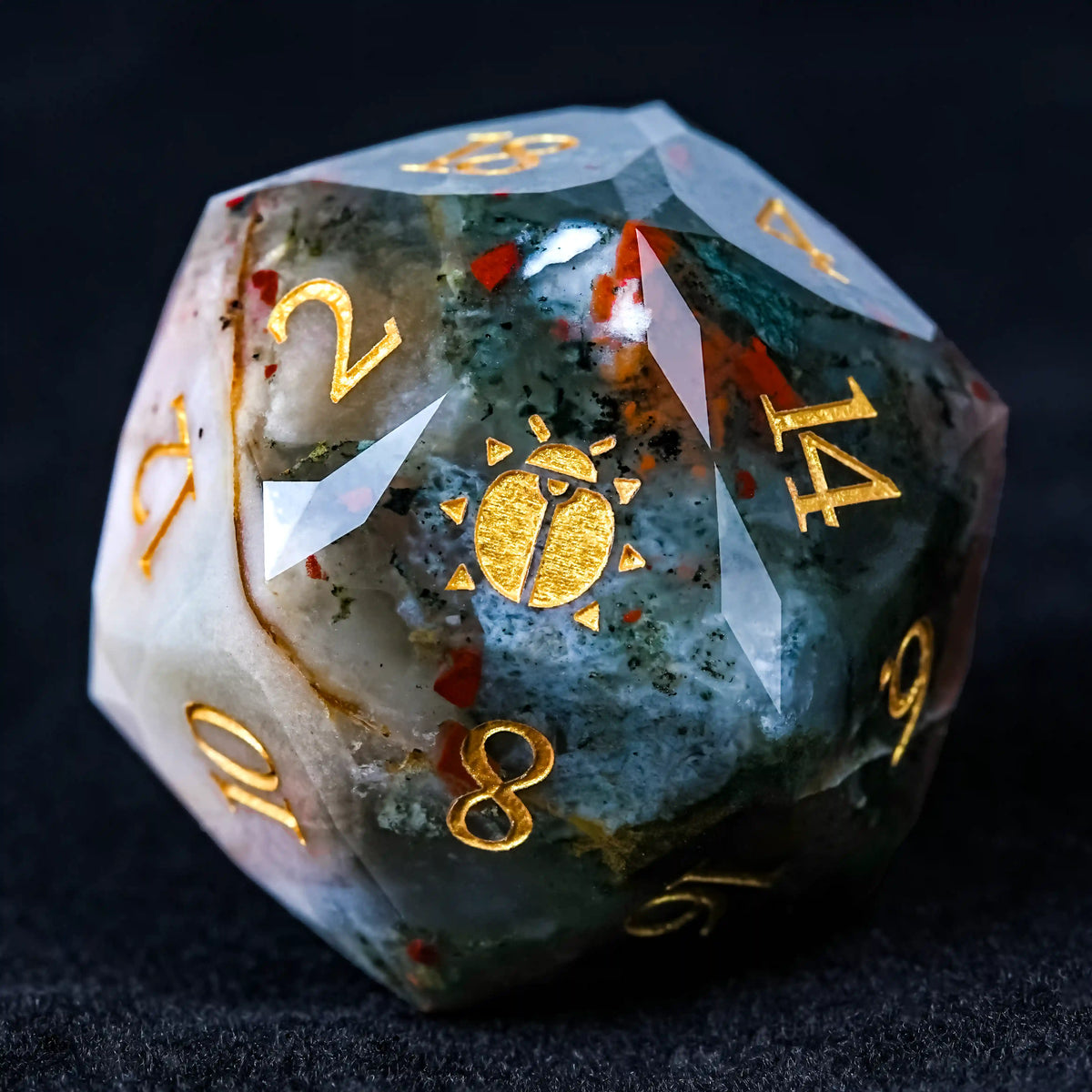 Khepri's Blessing Natural Stone DND Dice Set – Kickstarter Dice - Natural Bloodstone DND D20 Dice, engraved with