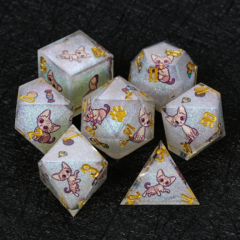 Cat Breed Resin D&D Dice Sets – Full 7-Piece Sets