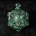 Leaf Cage Metal D20 Dice Set – Green Leaf Hollow Metal D20 Dice Cage Necklace + 7 Metal Mini Dice Set