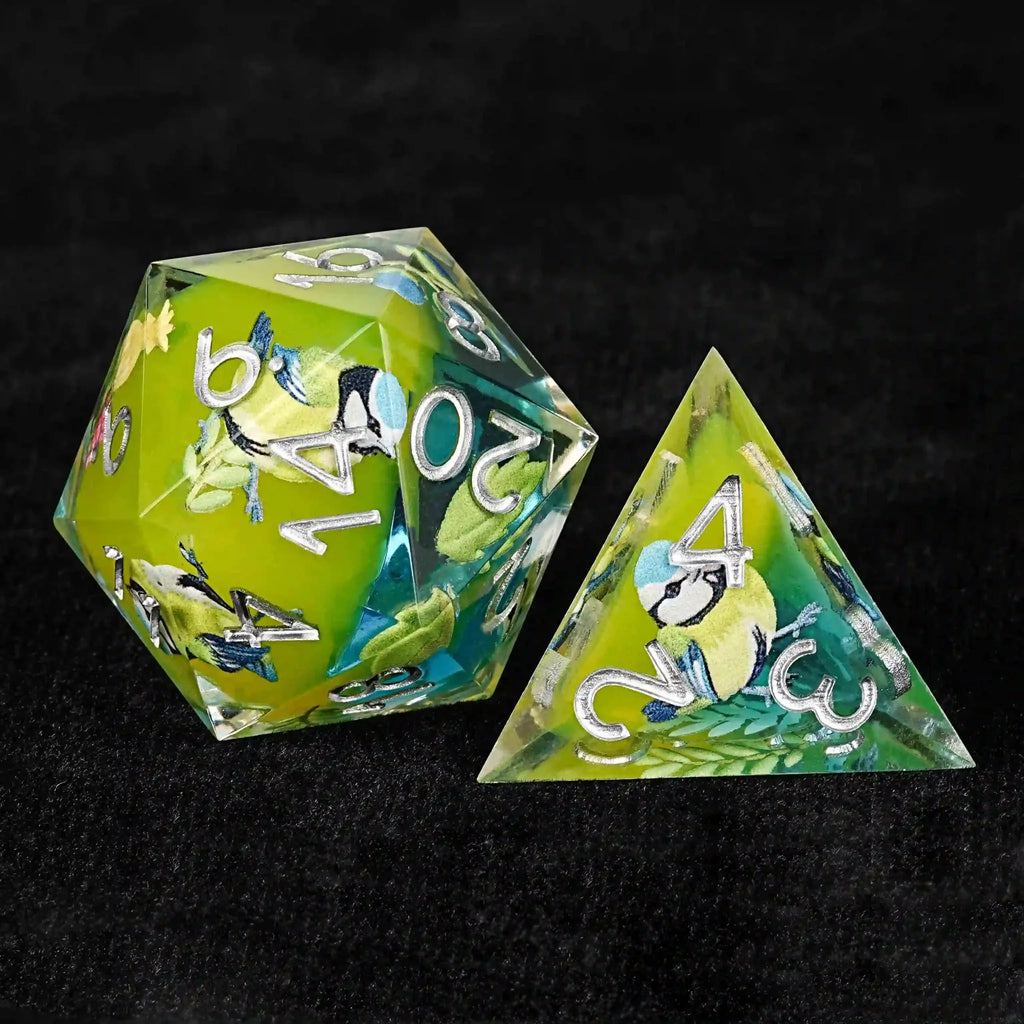 Leaf Little Resin DND Dice Set – Green Bird Element Clear Resin DND Dice Set