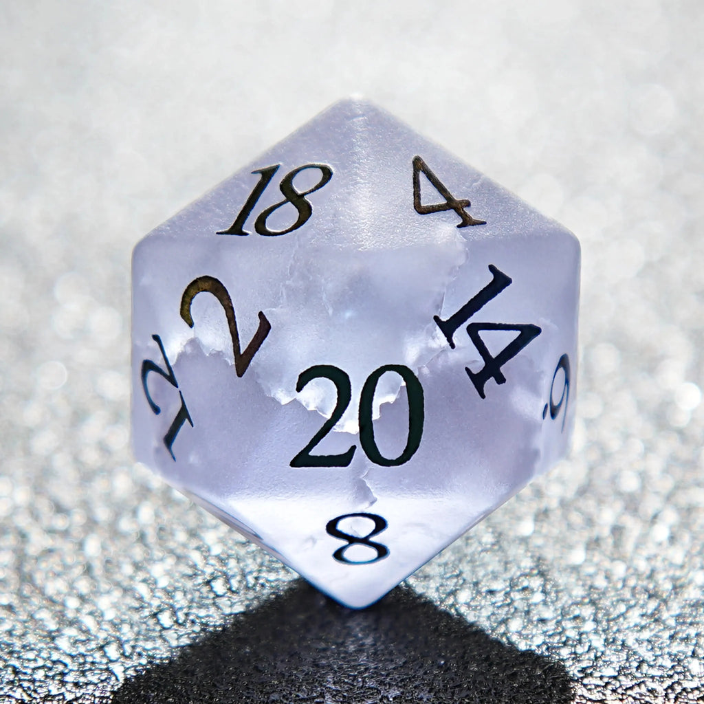 Light Frosted Gemstone DND Dice Set – Light Purple Frosted Crystal DND Dice Set + Colorful Numbers