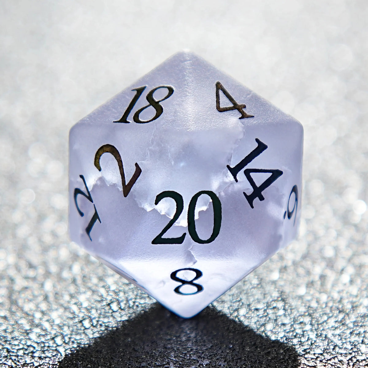 Light Frosted Gemstone DND Dice Set – Light Purple Frosted Crystal DND Dice Set + Colorful Numbers