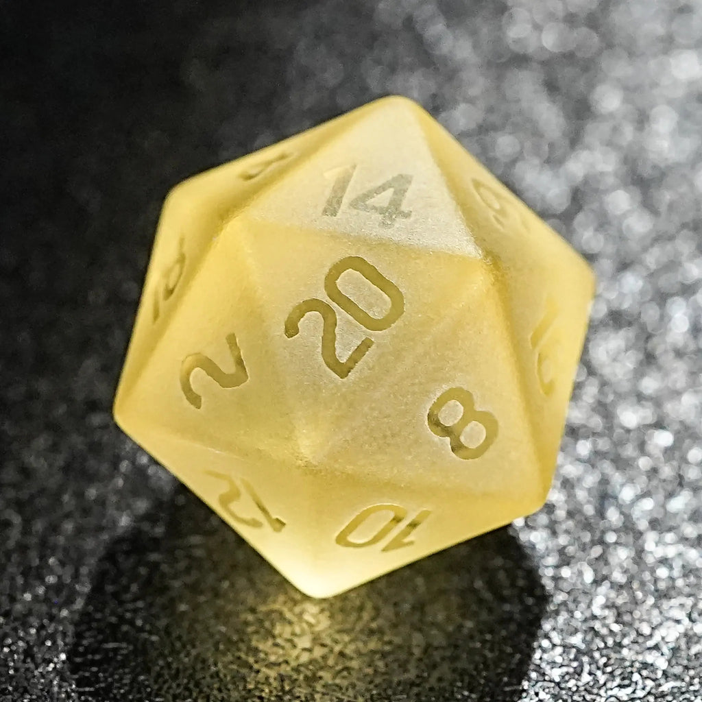 Light Soft Gemstone RPG Dice Set – Light yellow gummy frosted and smooth gemstone dice set