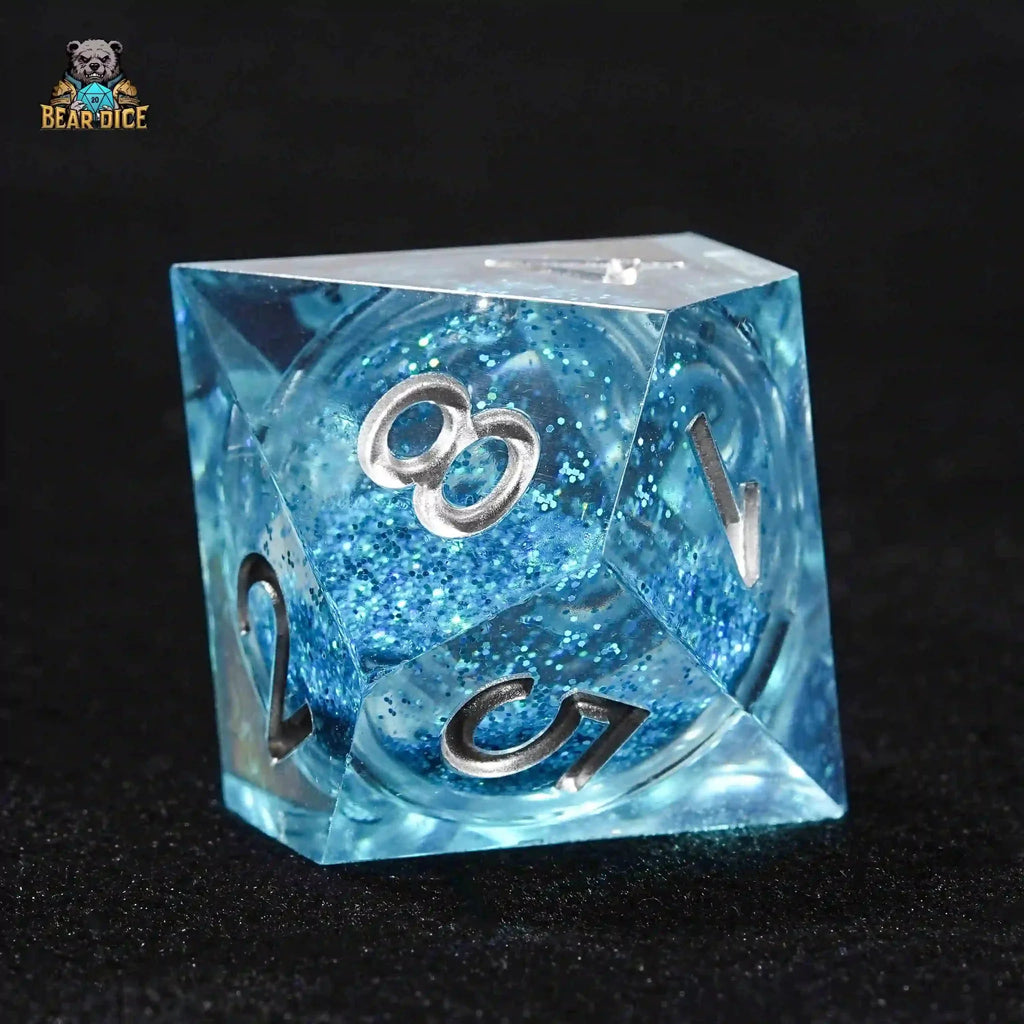 Liquid Core Dice Set – Shining Blue Liquid Core D10 Dice: 10 - Sided Dice Set for Role Playing Games