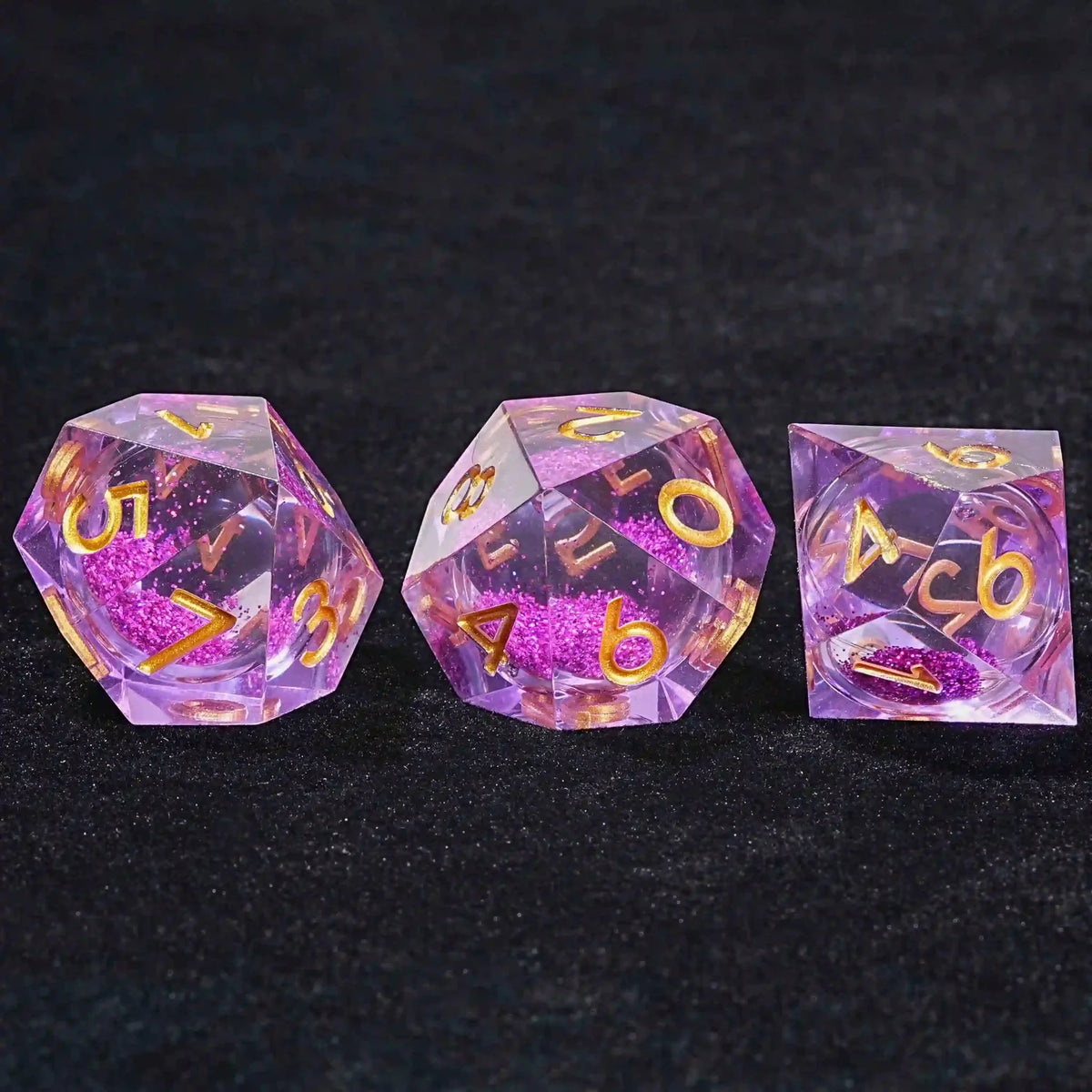 Liquid Core Liquid Core D10 Dice Set – Purple Quicksand Liquid Core Resin 3 x D10 Dice Set with Eye-Catching Gold