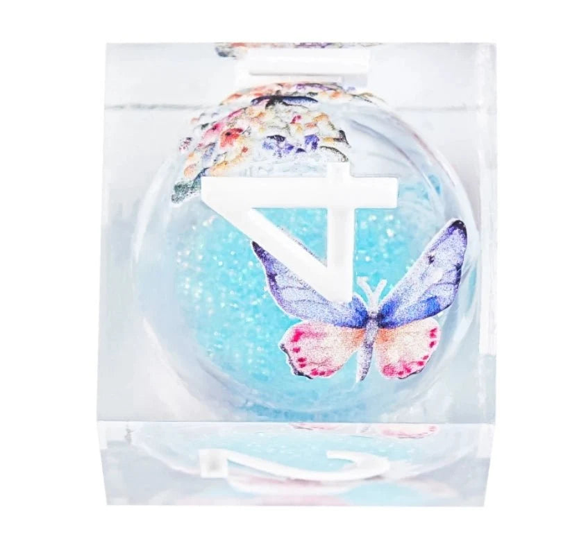 Liquid Core Liquid Core – Quicksand Butterfly – Personalized Design 1 – Blue Quicksand Butterfly Resin Dice Set + White