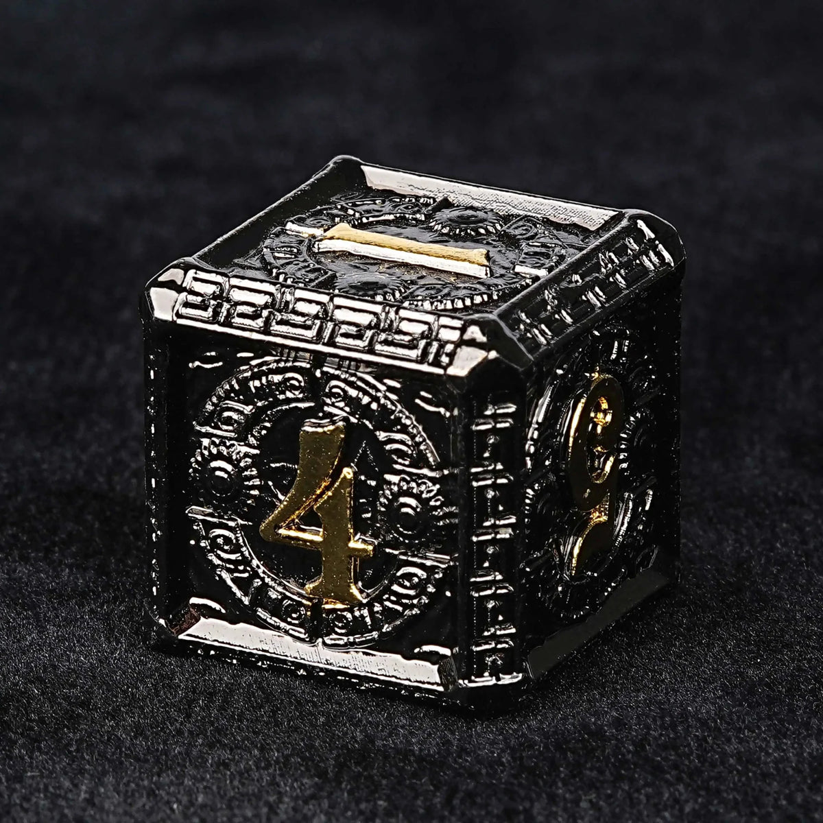 Maya Metal DND Dice Set – Personalized Design – Personalized Design 1 – Black Gold Metal DND Dice Set