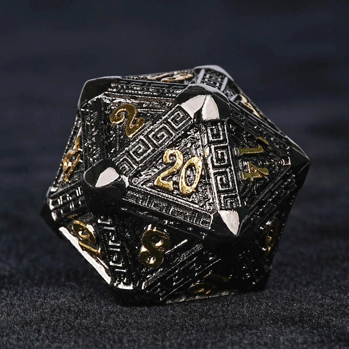 Maya Metal DND Dice Set – Personalized Design – Personalized Design 1 – Black Gold Metal DND Dice Set