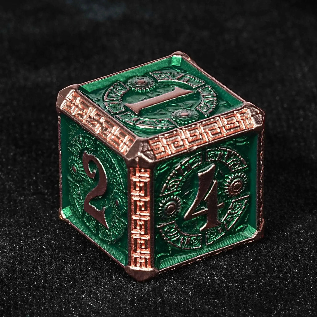 Mayan Inspired Metal DND Dice Set – The Exquisite Mayan - themed Dice set with Copper - and - green Design