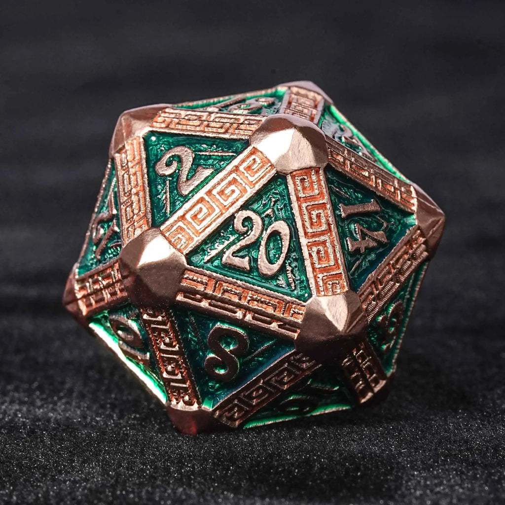 Mayan Inspired Metal DND Dice Set – The Exquisite Mayan - themed Dice set with Copper - and - green Design