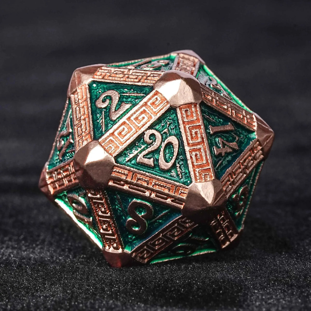 Mayan Inspired Metal DND Dice Set – The Exquisite Mayan - themed Dice set with Copper - and - green Design
