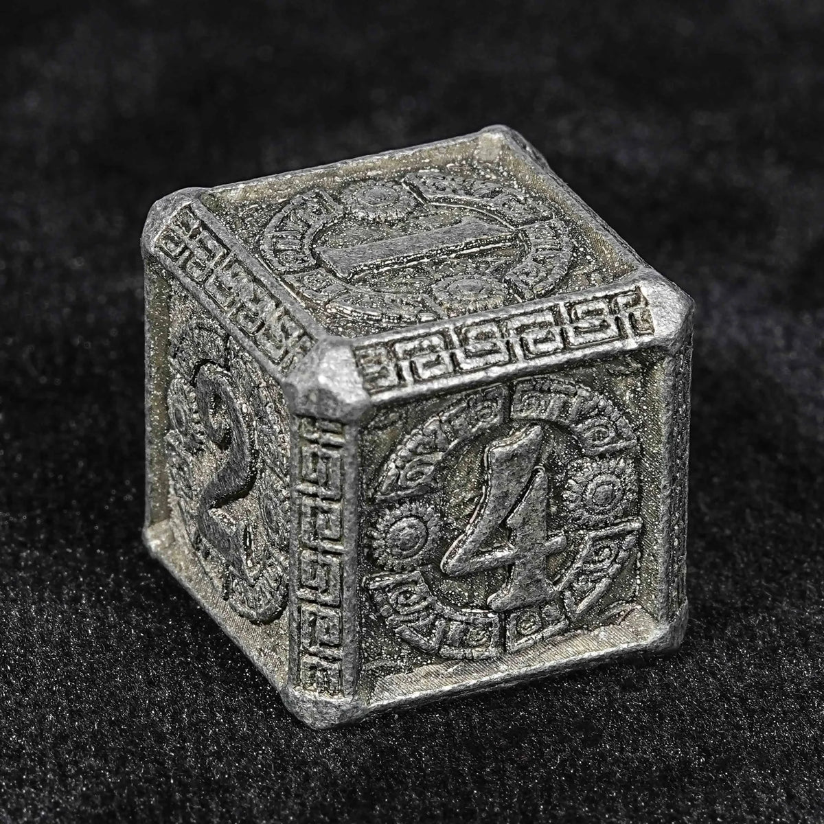 Mayan Metal DND Dice Set – Personalized Design – Personalized Design 1 – Ancient Greek Textured Metal DND Dice Set