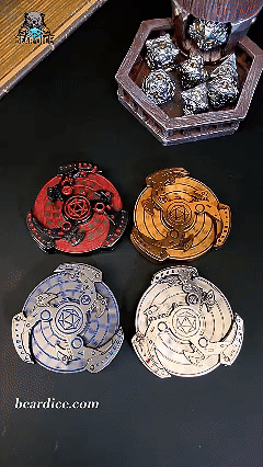 Mechanical Finger Metal Spinner Dice Set – Four mechanical knife fingertip gyroscope roulette dice with the D20 logo