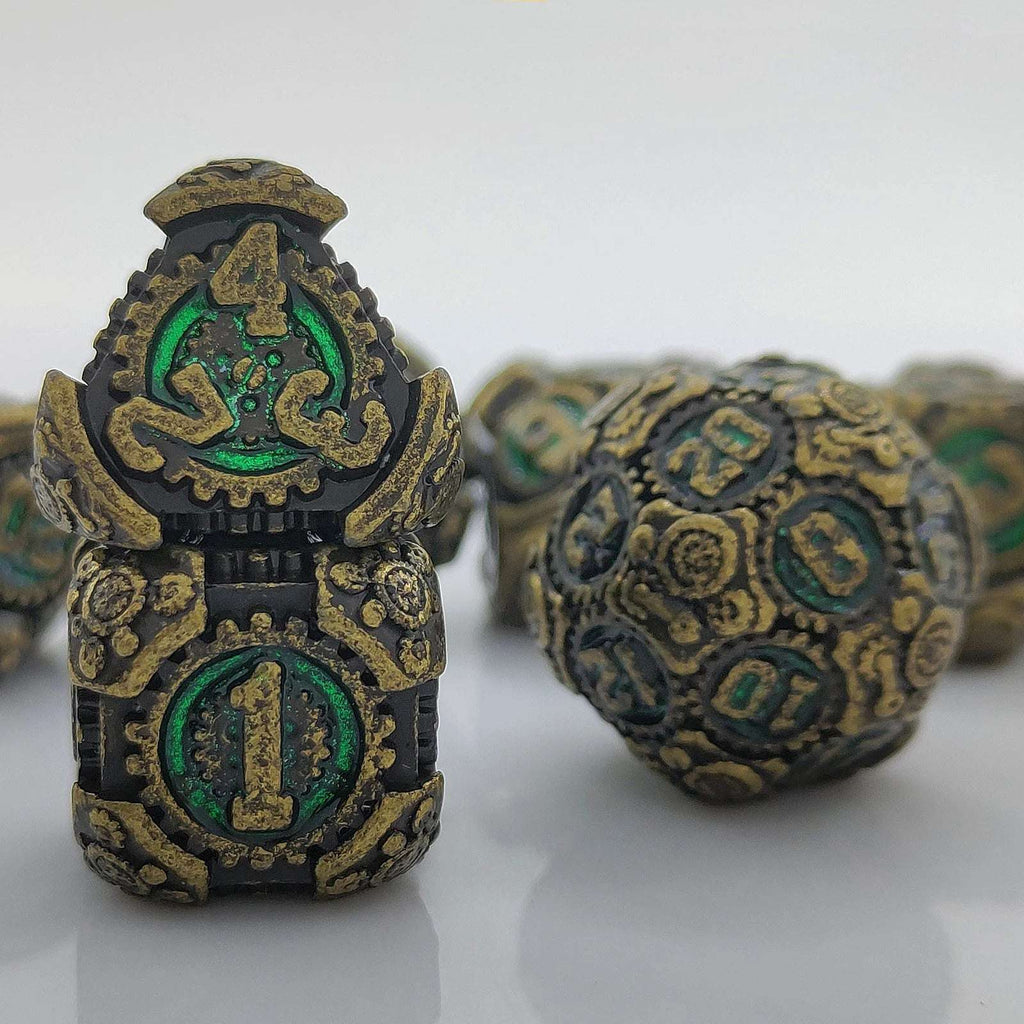 Mechanical Gear Metal DND Dice Set – Green Mechanical Gear Metal DND Dice Set - Punk Style