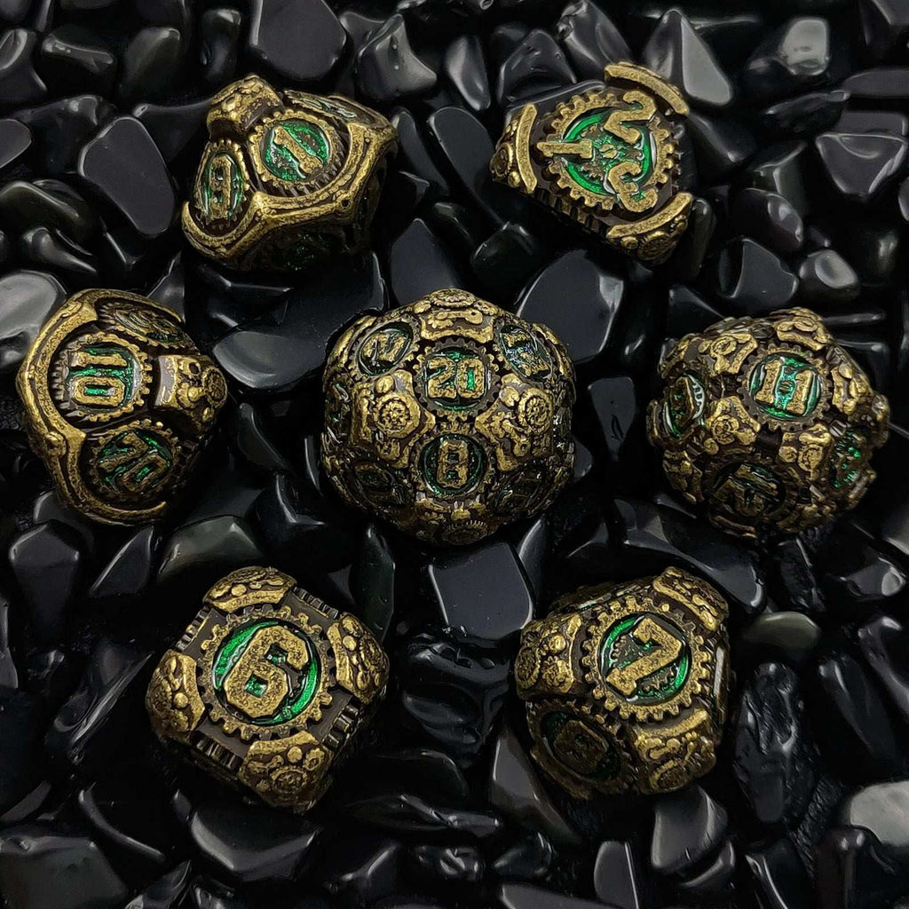 Mechanical Gear Metal DND Dice Set – Green Mechanical Gear Metal DND Dice Set - Punk Style