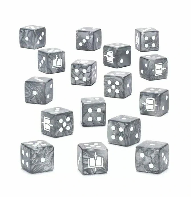 Metal D6 Dice – Grey Knights – 16mm Warhammer 40K Grey Knights Acrylic D6 Dice with Beige Pips; the "6" face features