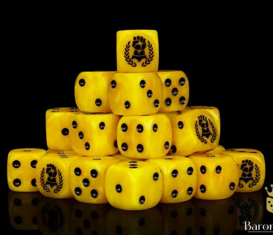 Metal D6 Dice – Imperial Fists – Warhammer 40K Imperial Fists Yellow Acrylic D6 Dice with Black Pips
