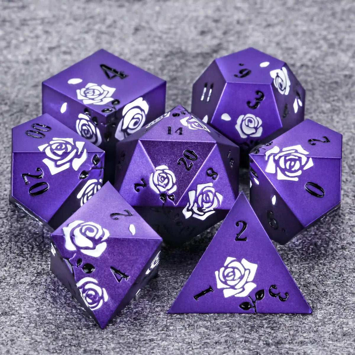Metal DND Dice Set – Rose Flower DND Dice Purple Metal Dice Set Valentine's Day Gift
