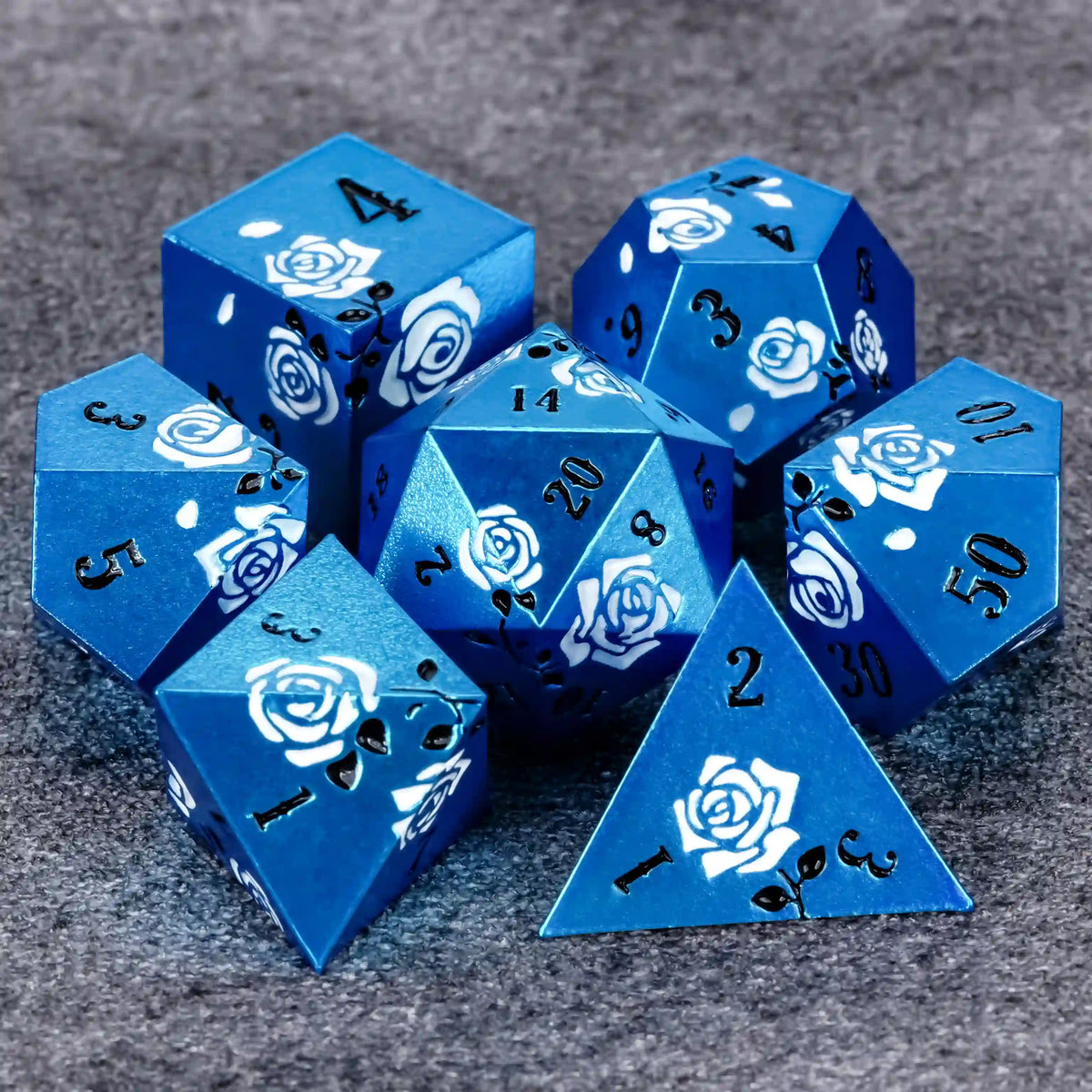 Metal DND Dice Set – Rose Flower DND Dice Blue Metal Dice Set Valentine's Day Gift