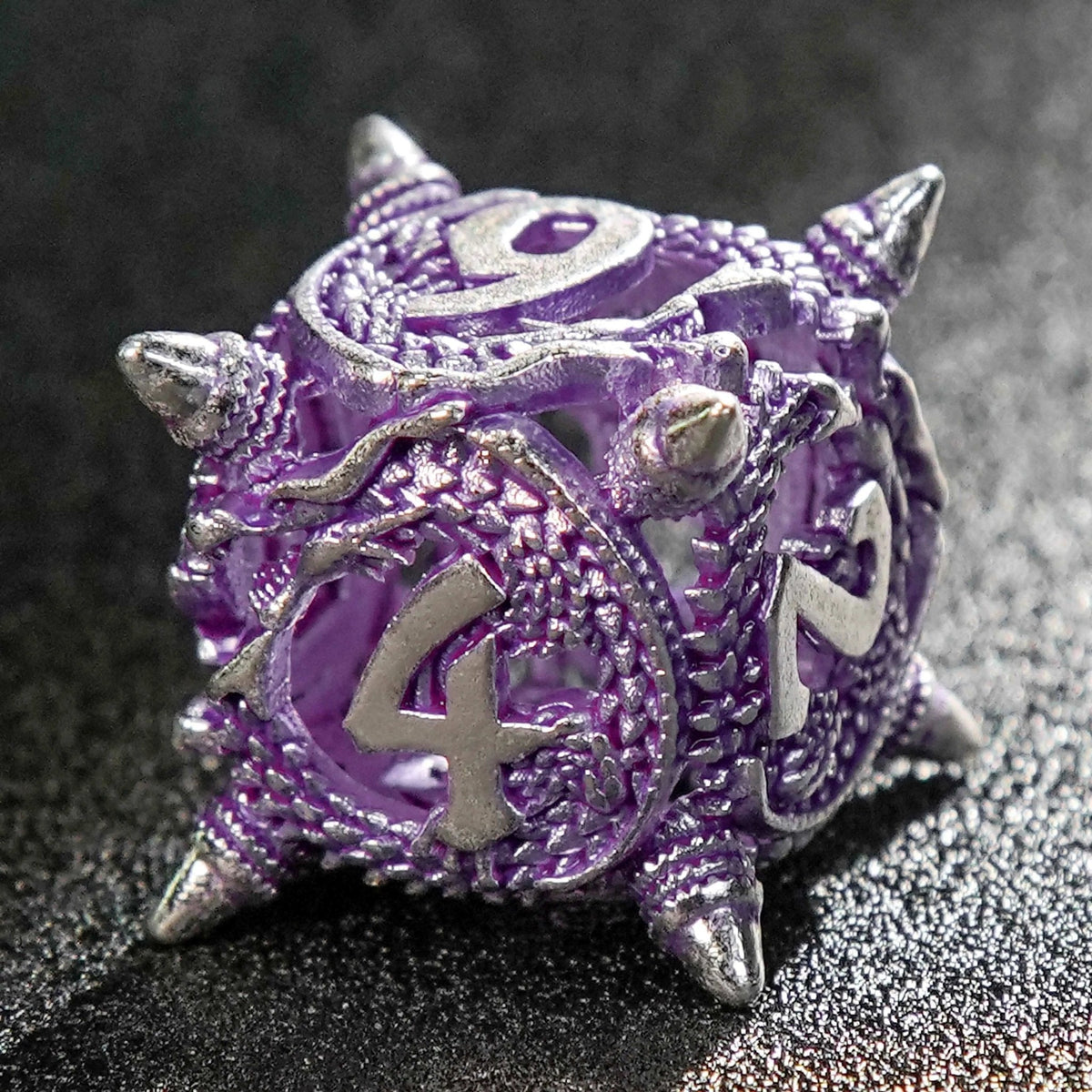 Meteor Hammer Metal DND Dice Set – Silver purple meteor hammer hollow metal dnd dice set + silver font