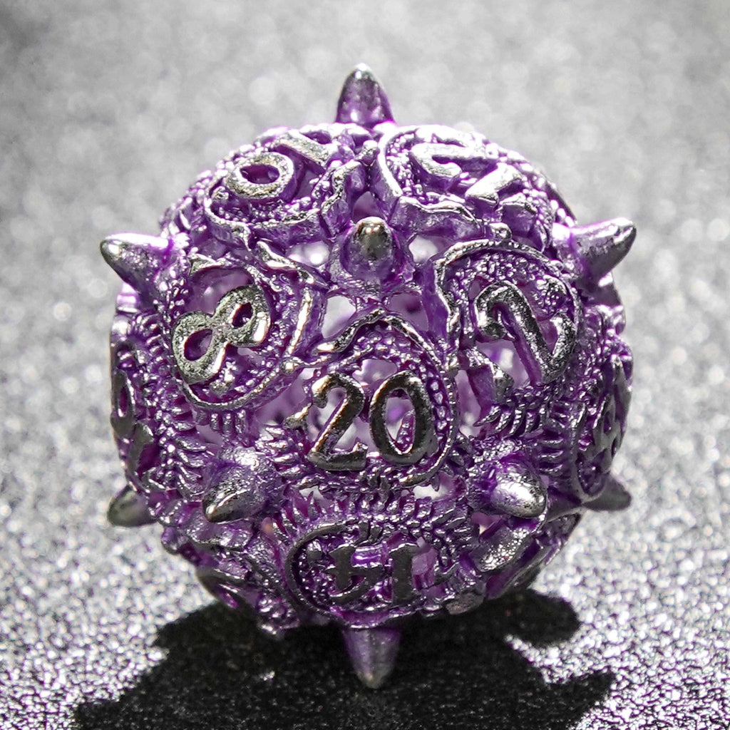 Meteor Hammer Metal DND Dice Set – Silver purple meteor hammer hollow metal dnd dice set + silver font