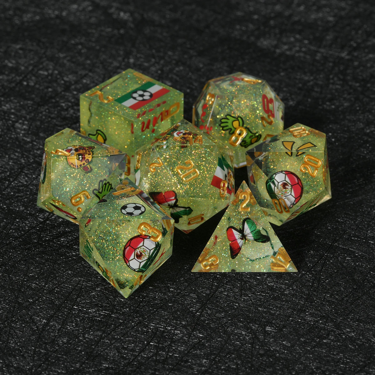 Mexico Soccer Resin DND Dice Set – Glitter – World Cup